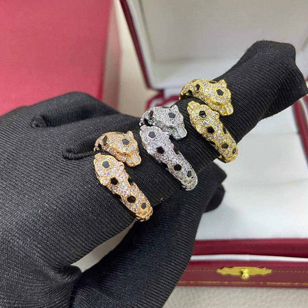 [Glow Jewelry]FULL DIAMOND DOUBLE LEOPARD HEAD RING