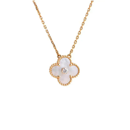 [Glow Jewelry]CLOVER 15MM DIAMOND WHITE FRITILLARIA NECKLACE