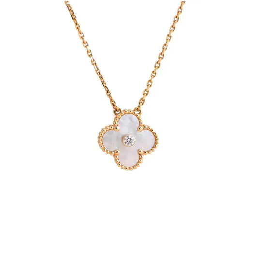 [Glow Jewelry]CLOVER 15MM DIAMOND WHITE FRITILLARIA NECKLACE