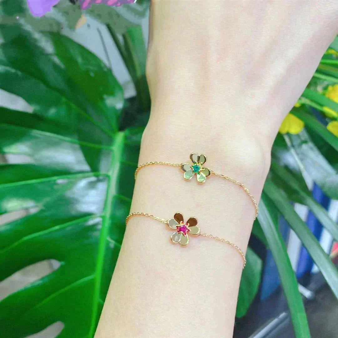 [Glow Jewelry]FRIVOLE GOLD FLOWER PINK MALACHITE BRACELET