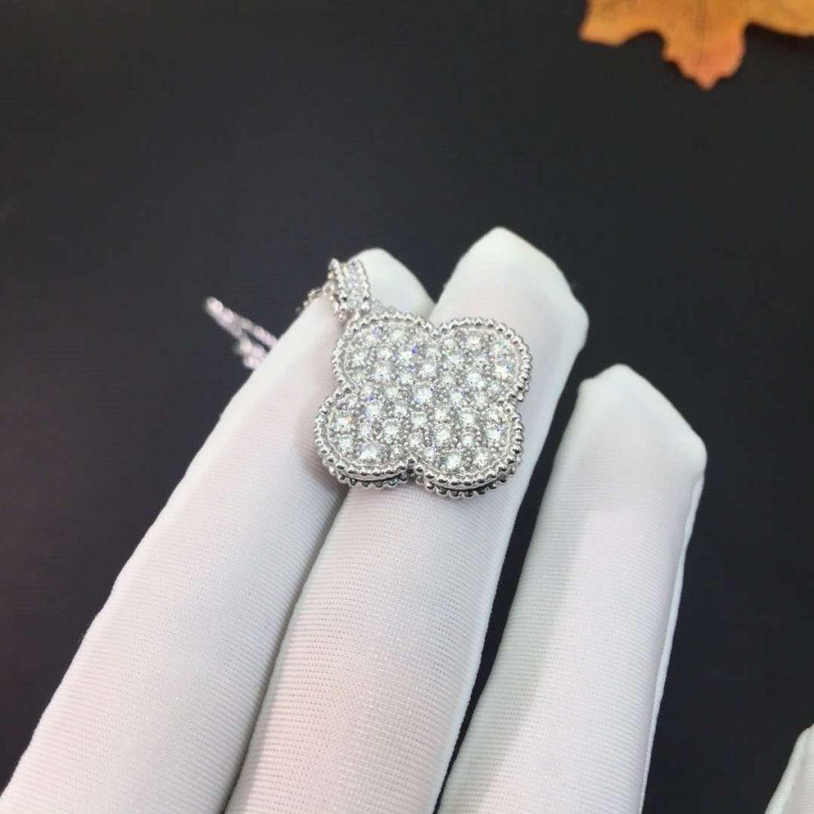 [Glow Jewelry]CLOVER 25MM SILVER FULL DIAMOND BIG CLOVER NECKLACE