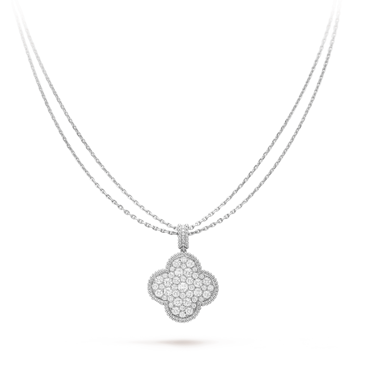 [Glow Jewelry]CLOVER 25MM SILVER FULL DIAMOND BIG CLOVER NECKLACE