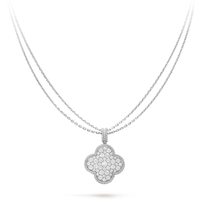 [Glow Jewelry]CLOVER 25MM SILVER FULL DIAMOND BIG CLOVER NECKLACE