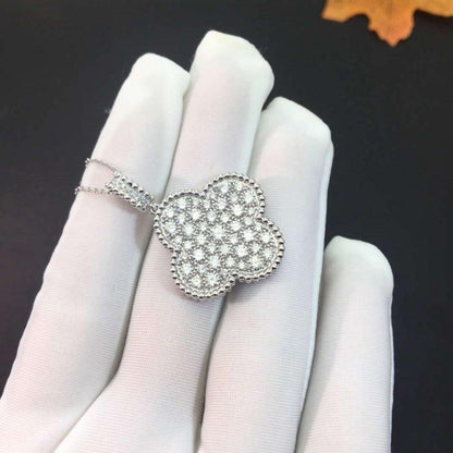 [Glow Jewelry]CLOVER 25MM SILVER FULL DIAMOND BIG CLOVER NECKLACE