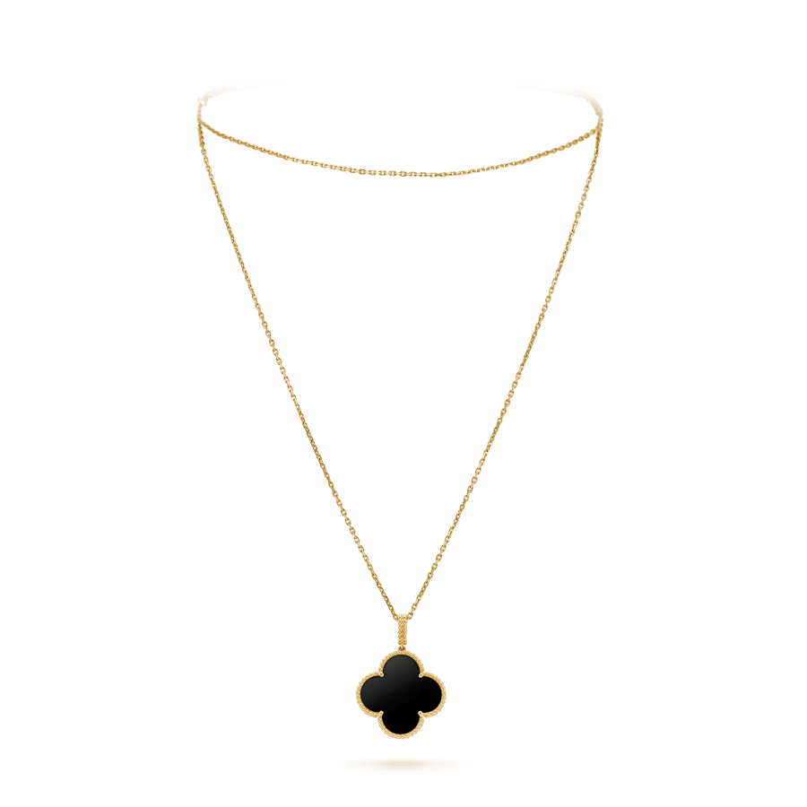 ¡®Glow Jewelry¡¯CLOVER 25MM GOLD ONYX BIG CLOVER NECKLACE