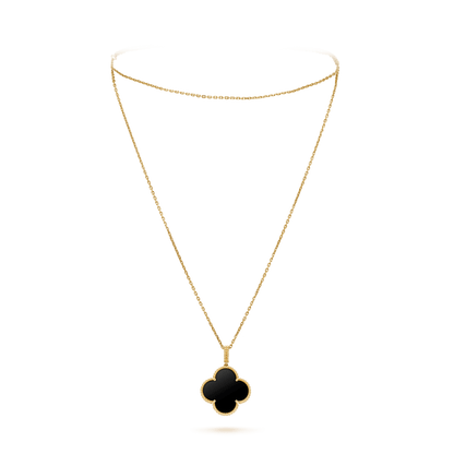[Glow Jewelry]CLOVER 25MM GOLD ONYX BIG CLOVER NECKLACE