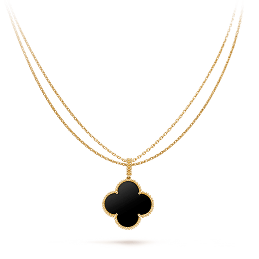 ¡®Glow Jewelry¡¯CLOVER 25MM GOLD ONYX BIG CLOVER NECKLACE