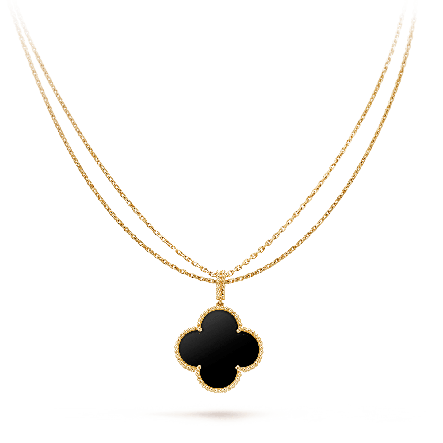 [Glow Jewelry]CLOVER 25MM GOLD ONYX BIG CLOVER NECKLACE