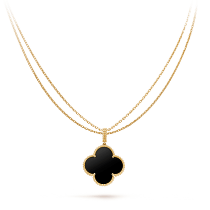 [Glow Jewelry]CLOVER 25MM GOLD ONYX BIG CLOVER NECKLACE