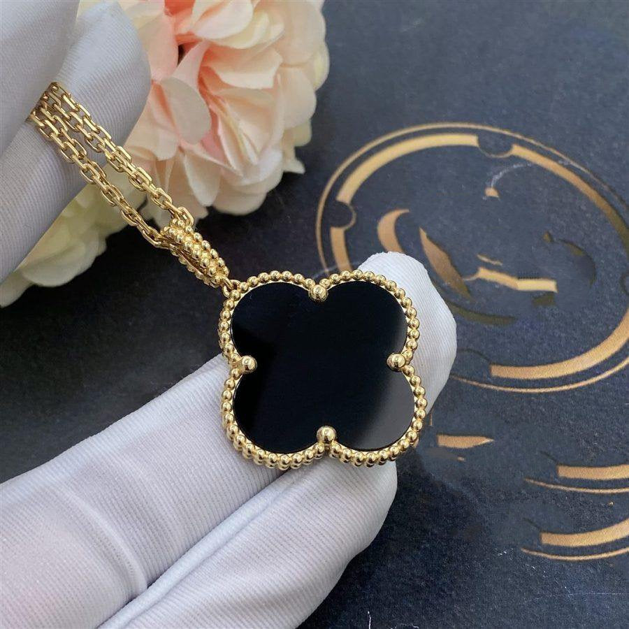 ¡®Glow Jewelry¡¯CLOVER 25MM GOLD ONYX BIG CLOVER NECKLACE