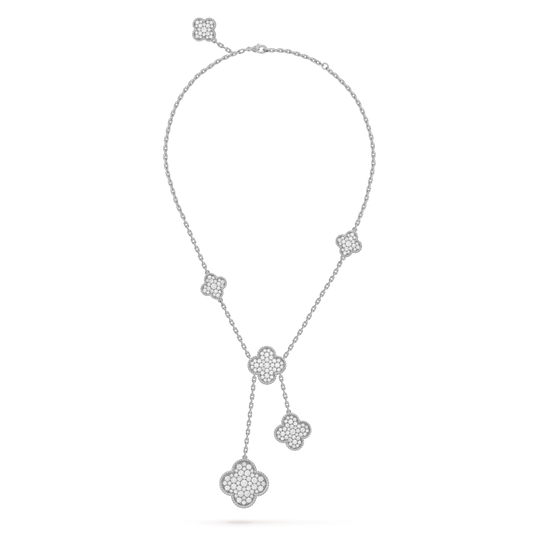 [Glow Jewelry]CLOVER 5 MOTIFS SILVER DIAMONDS NECKLACE