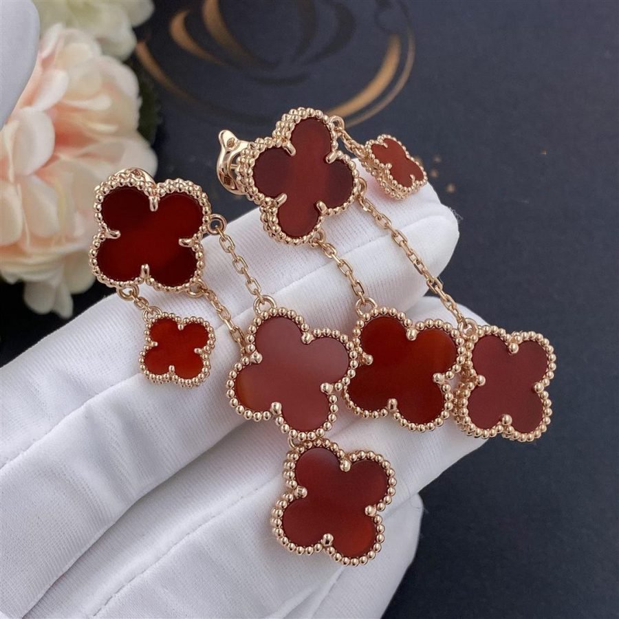 [Glow Jewelry]CLOVER EARRINGS CARNELIAN 4 MOTIFS PINK GOLD