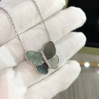 [Glow Jewelry]LARGE BUTTERFLY SILVER PENDANT DIAMOND NECKLACE