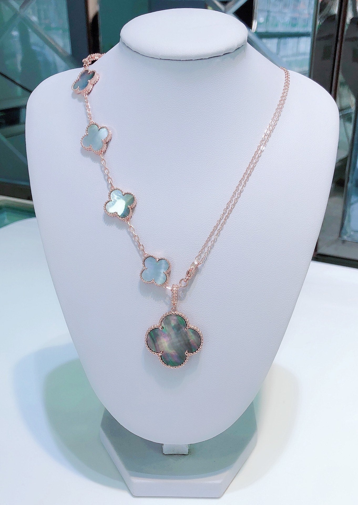 ¡®Glow Jewelry¡¯COMBINED BRACELET 5 MOTIFS AND NECKLACE DARK MOP ROSE GOLD