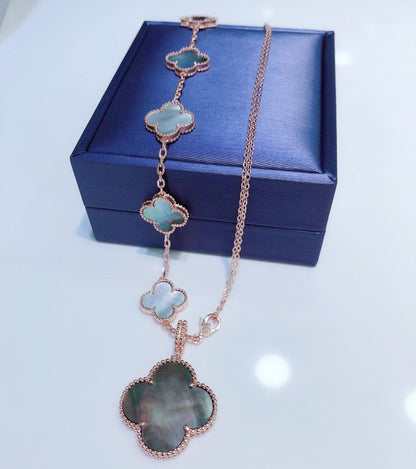 [Glow Jewelry]COMBINED BRACELET 5 MOTIFS AND NECKLACE DARK MOP ROSE GOLD