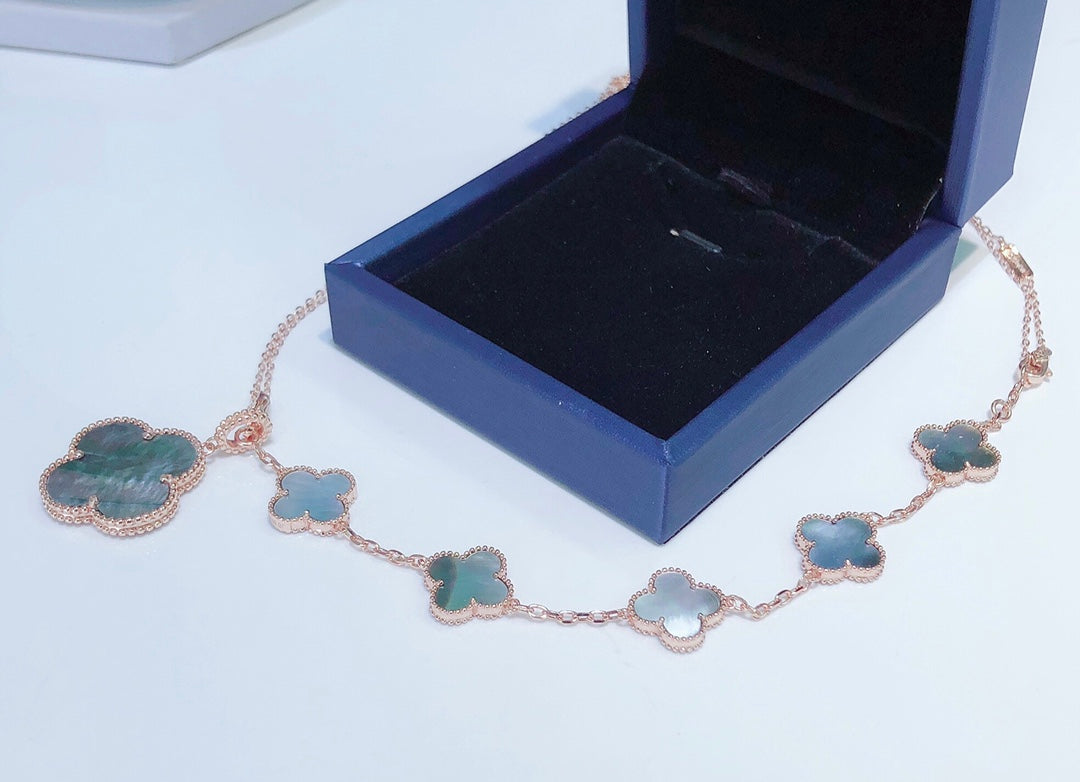 [Glow Jewelry]COMBINED BRACELET 5 MOTIFS AND NECKLACE DARK MOP ROSE GOLD