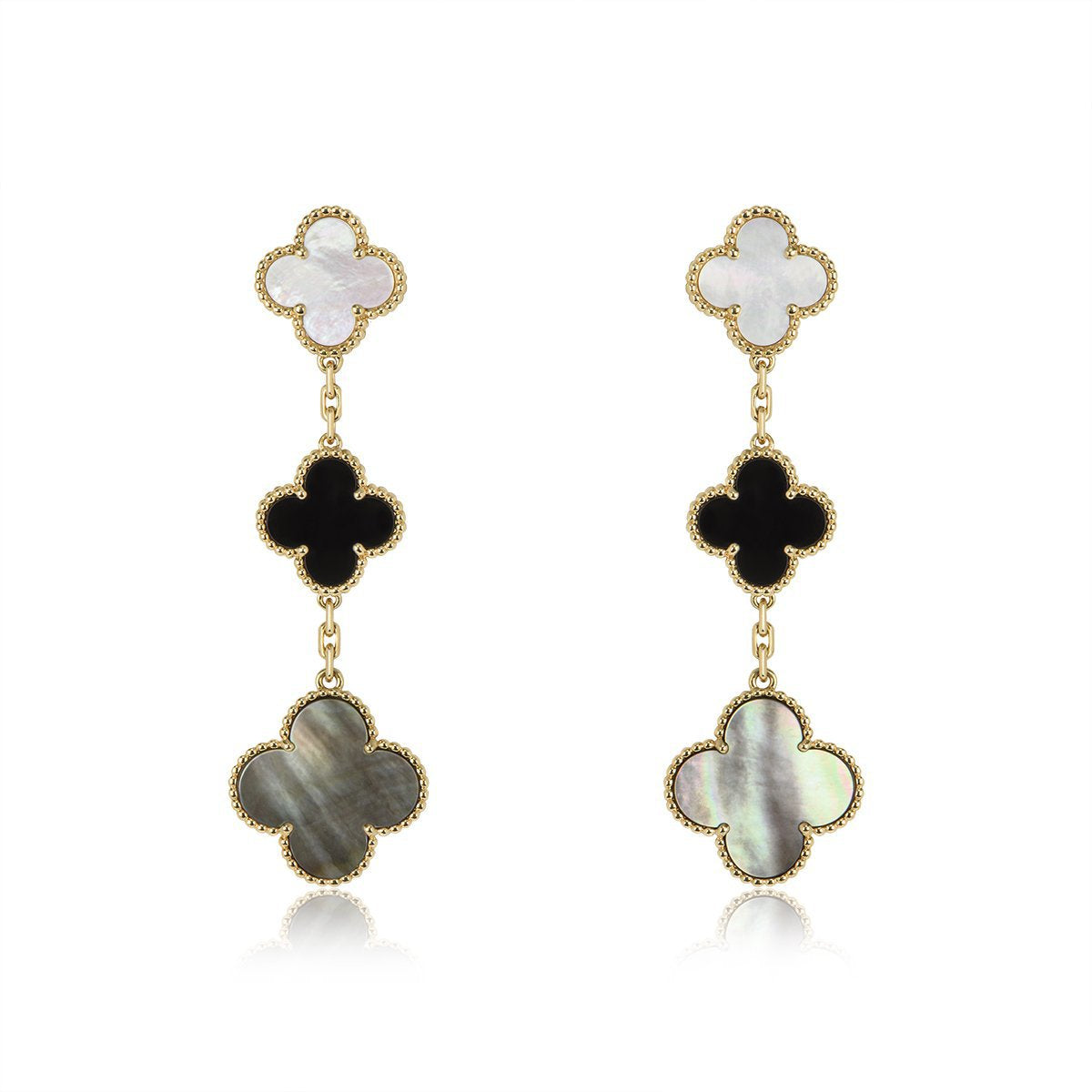 [Glow Jewelry]CLOVER EARRINGS GOLD ONYX MOP 3 MOTIF