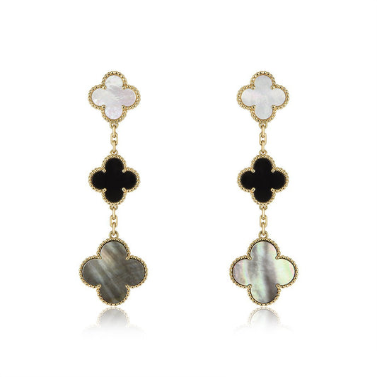 [Glow Jewelry]CLOVER EARRINGS GOLD ONYX MOP 3 MOTIF