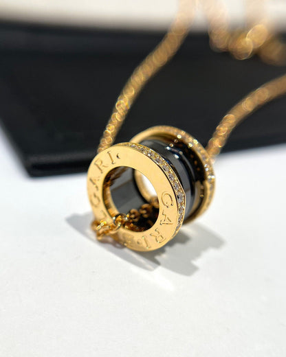 [Glow Jewelry]ZERO 1 BLACK CERAMIC DIAMOND PINK GOLD NECKLACE