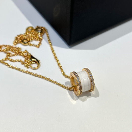 [Glow Jewelry]ZERO 1 WHITE CERAMIC DIAMOND PINK GOLD NECKLACE