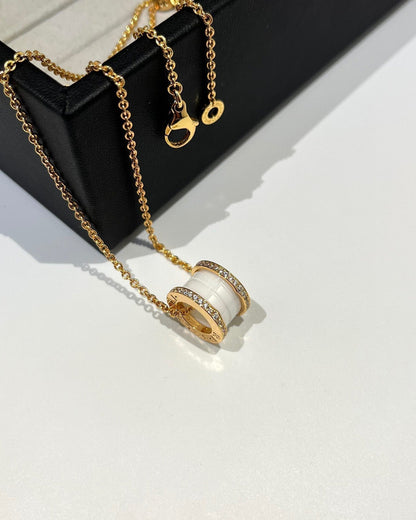[Glow Jewelry]ZERO 1 WHITE CERAMIC DIAMOND PINK GOLD NECKLACE